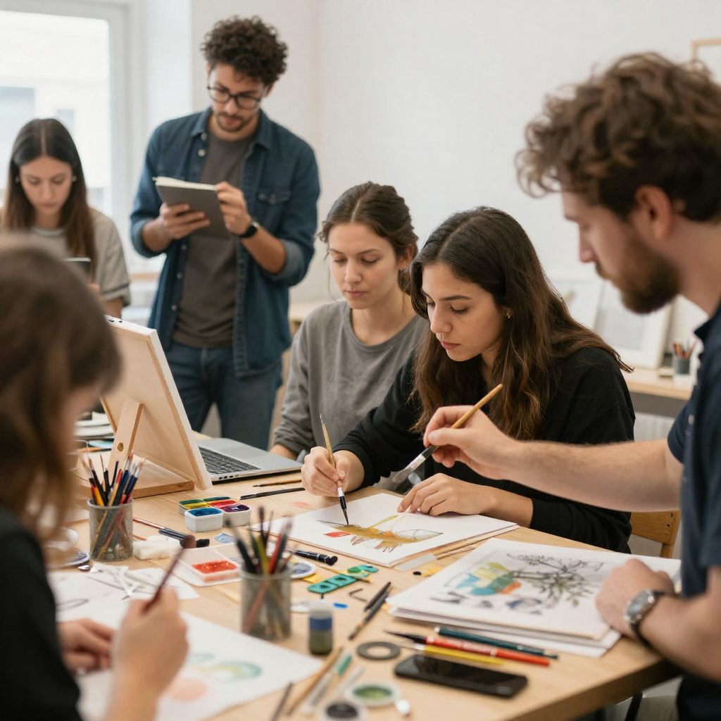 Creative workshop with artists learning new techniques